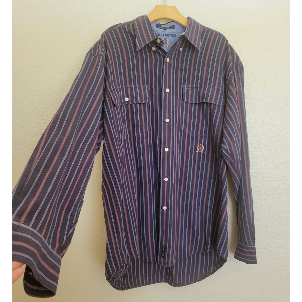 VNT Tommy Hilfiger mens longsleeve button up Size Large striped